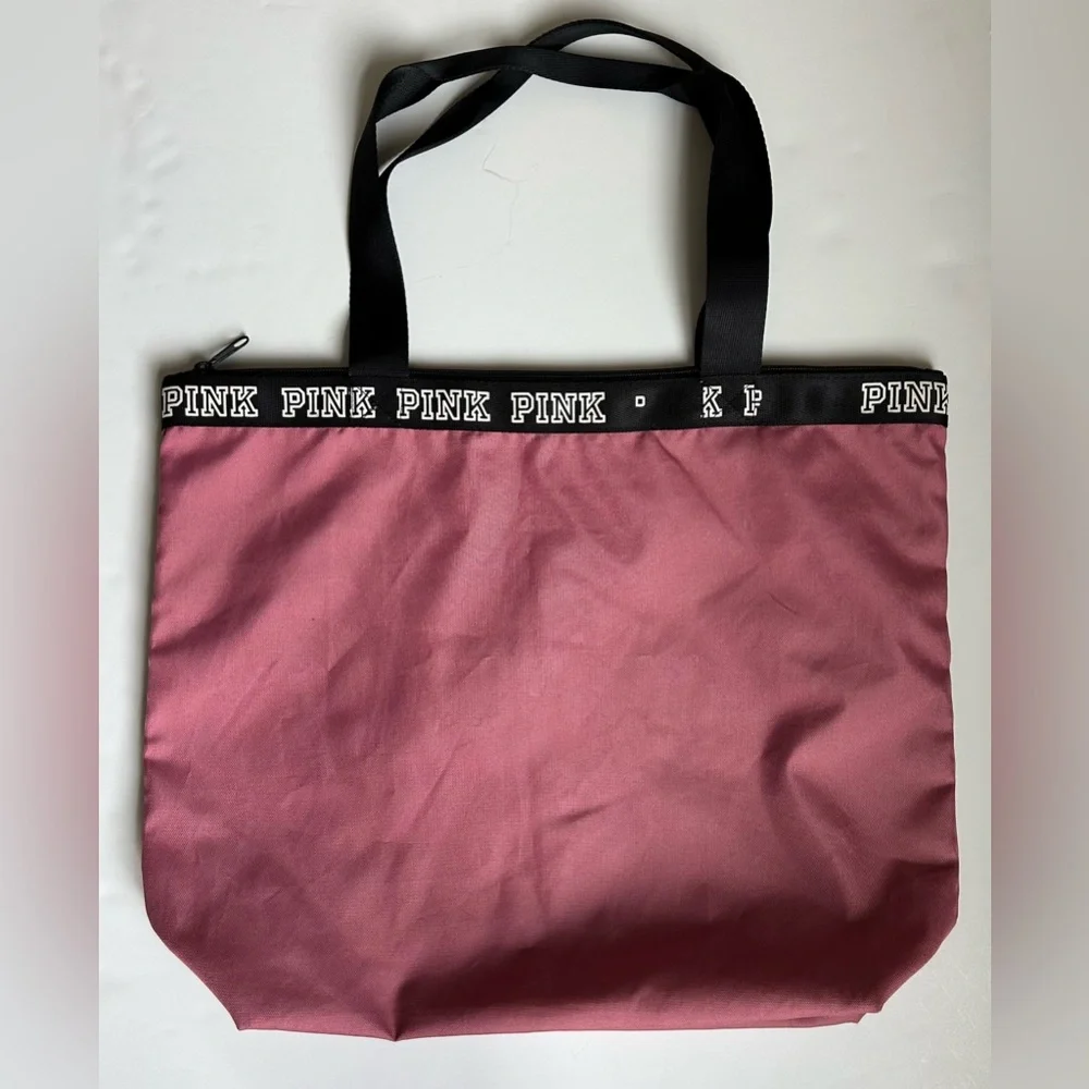 PINK Victoria's Secret Love Pink & Black Zipper Tote Gym Bag Grocery Carry All